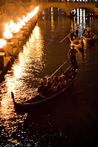 Gondolas Canal Night Providence Rhode Island Waterfire Event — Stock Photo, Image