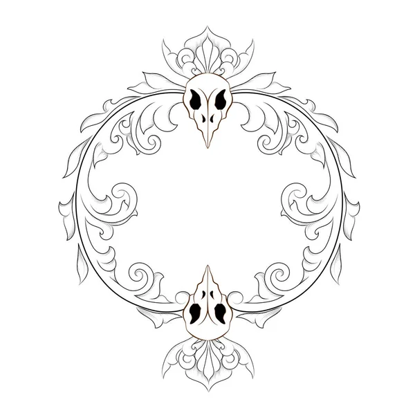 Image Vectorielle Cadre Baroque Vintage Avec Crâne Acanthus Feuillage Tourbillonnent — Image vectorielle