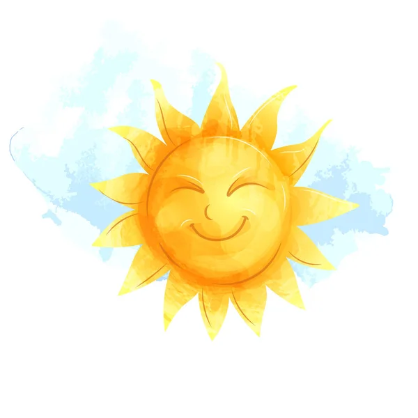 Imagen Vectorial Personaje Dibujos Animados Sol Amarillo Imitación Acuarela — Vector de stock