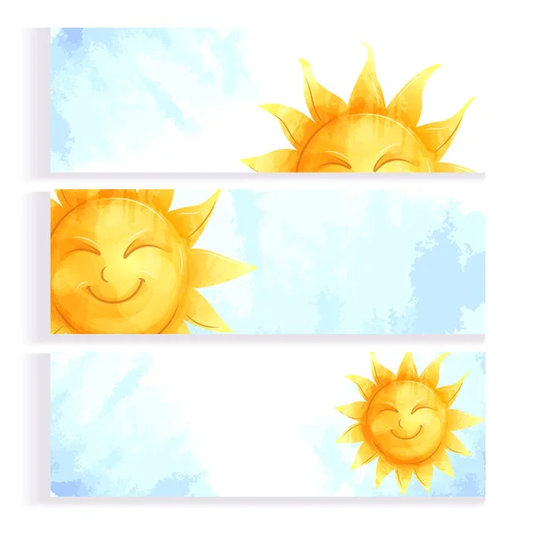 Immagine Vettoriale Set Carte Con Personaggio Dei Cartoni Animati Sole — Vettoriale Stock