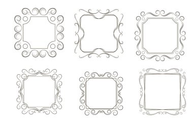 Vektör görüntü. Küme kaydırır ve bukleler vintage kare.