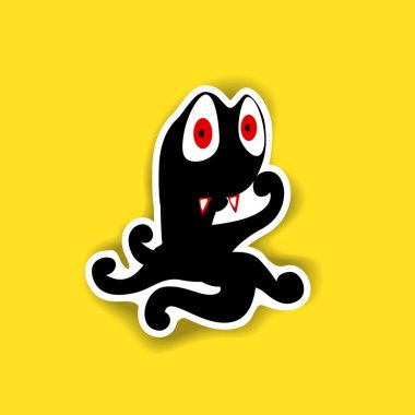 Vektör görüntü. Parlak sarı zemin üzerinde siyah canavar siluet etiket.