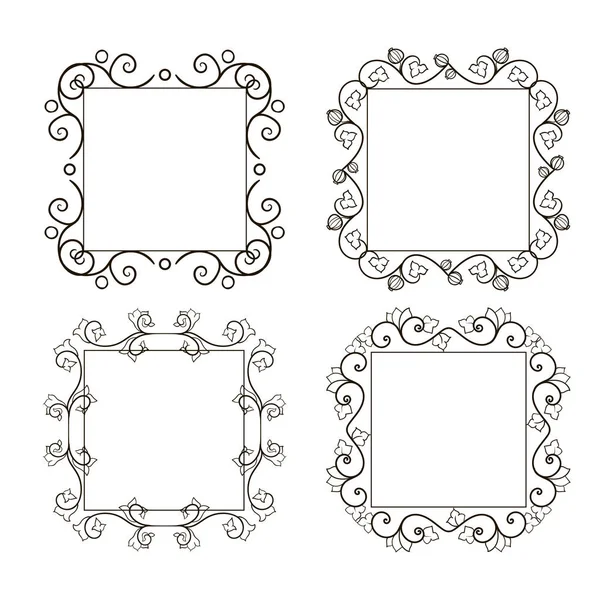 Vector Afbeelding Set Vintage Frames Met Rollen Krullen — Stockvector