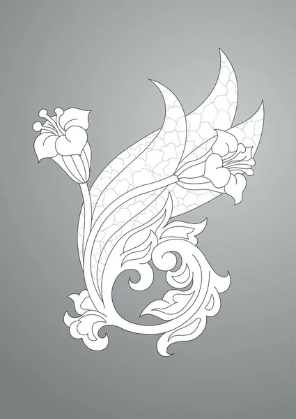 Modèle Antique Avec Des Fleurs Rouleau Boucles Élément Gravure — Image vectorielle