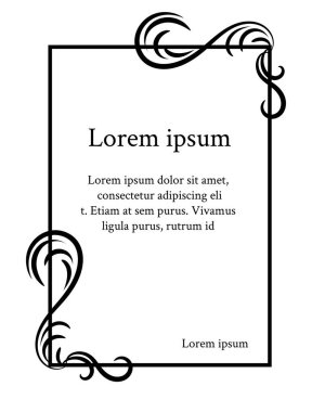 Vektör öğeleri. Birtakım bukleler ve kaydırır. Dekoratif çerçeve. Tasarım monogram şablonu için zarif öğe. Çiçek sınır, metin için yer.