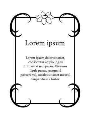 Vektör öğeleri. Bukleler ve kayar. Dekoratif çerçeve. Tasarım monogram şablonu için zarif öğe. Çiçek sınır, metin için yer.