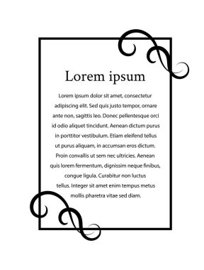 Vektör öğeleri. Bukleler ve kayar. Dekoratif çerçeve. Tasarım monogram şablonu için zarif öğe. Çiçek sınır, metin için yer.
