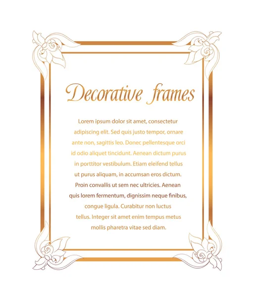 Vector Afbeelding Decoratief Gouden Frame Elegante Element Voor Ontwerpsjabloon Plaats — Stockvector