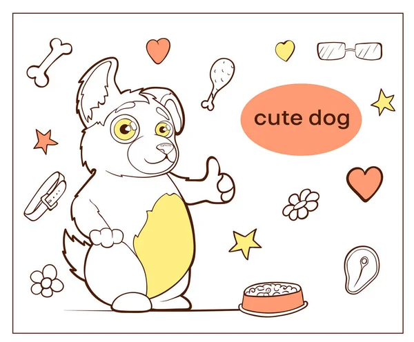 Vector Afbeelding Cartoon Karakter Honden Doodle Hand Getrokken Geschilderde Huisdieren — Stockvector
