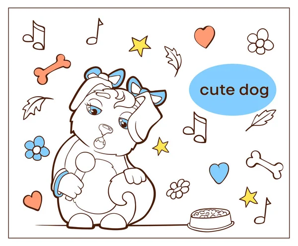 Vector Afbeelding Cartoon Karakter Honden Doodle Hand Getrokken Geschilderde Huisdieren — Stockvector
