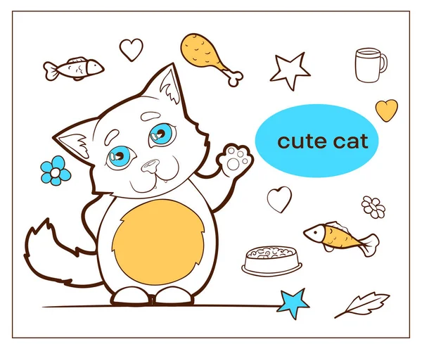 Vector Afbeelding Cartoon Karakter Kat Doodle Hand Getrokken Kitten Zwaaien — Stockvector