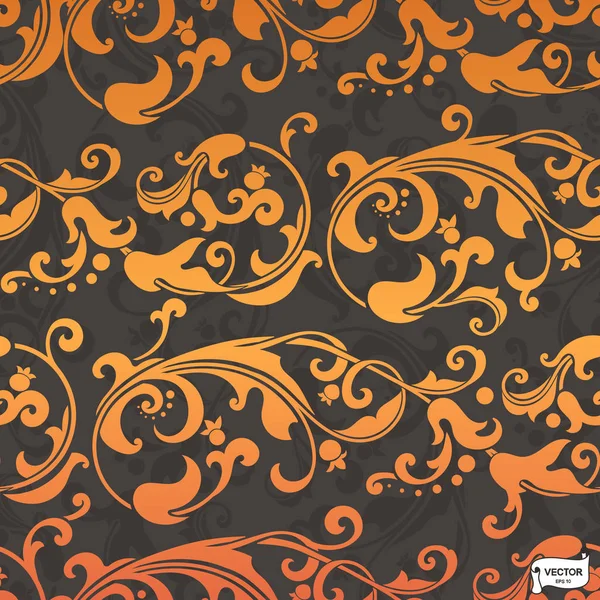 Векторное Изображение Бесшовный Винтажный Узор Серый Золотой Цветочные Свитки Шаблон — стоковый вектор