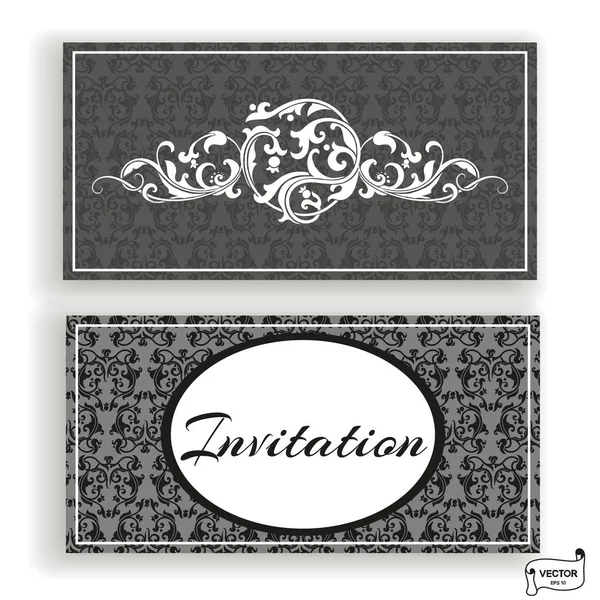 Set Visiting Business Card Gray Colored Scrolls Design Element Front — Stock Vector