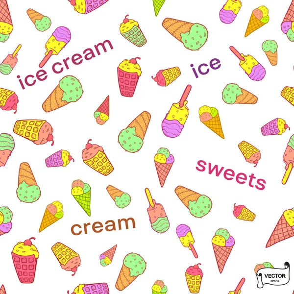 Imagen Vectorial Patrón Color Sin Costuras Con Helados — Vector de stock