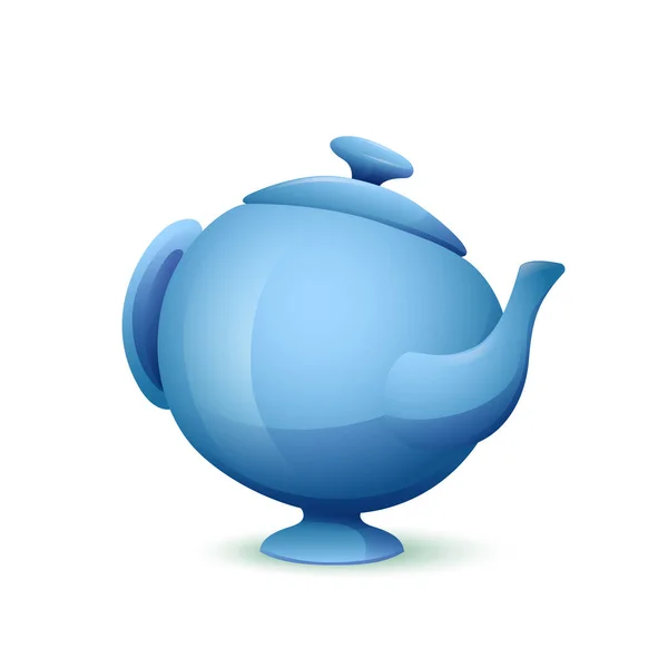 Vector Image Cute Cartoon Blue Teapot White Background — Stock Vector