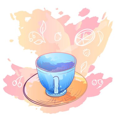 Kupası doodle elemanları ile. Sulu Boya lekeleri taklit.