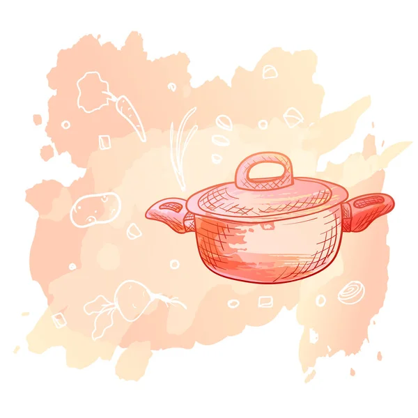 Steelpan met doodle elementen. Imitatie van aquarel vlekken. — Stockvector