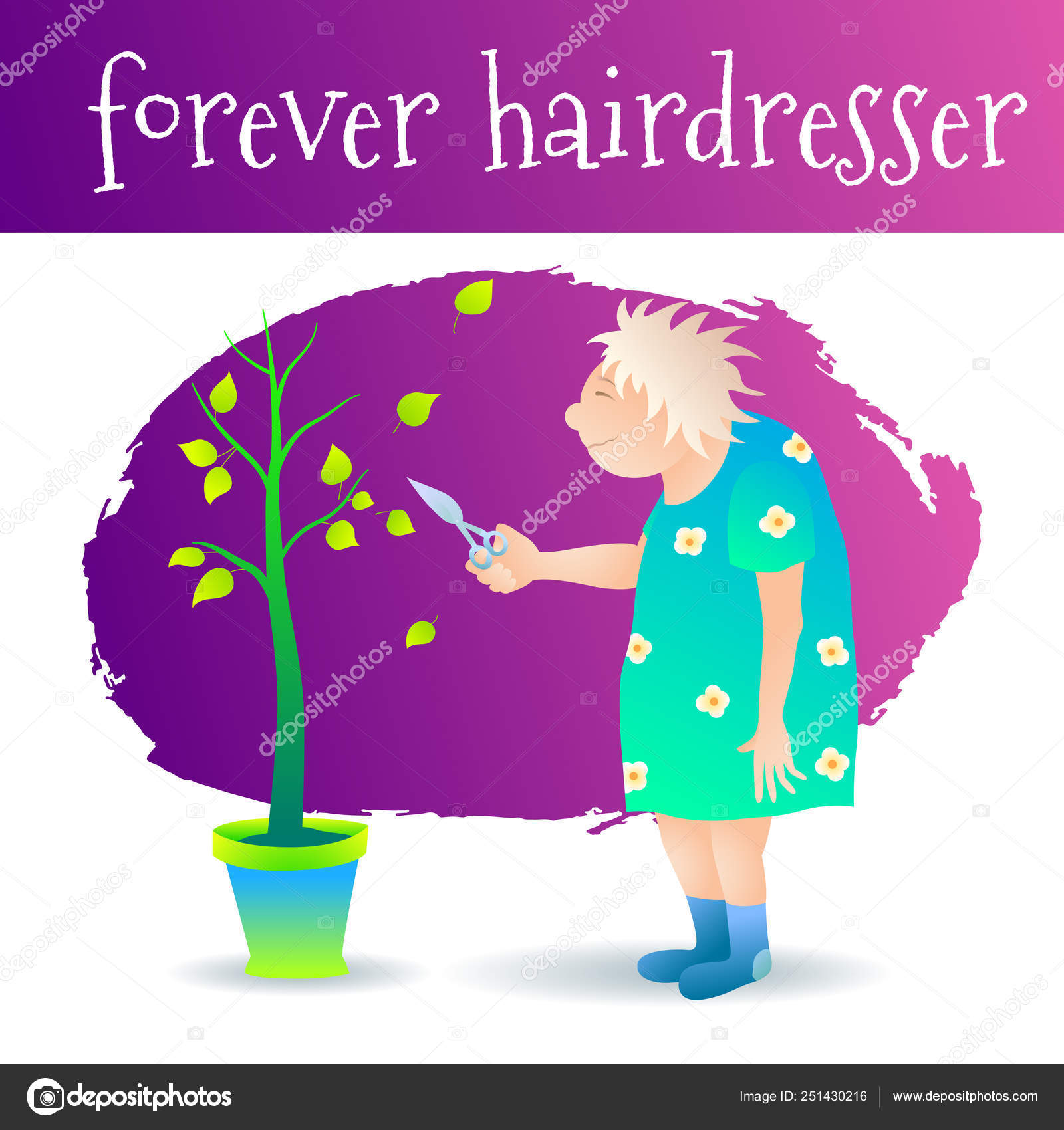 Funny Caricature Old Hairdresser In Cartoon Style Stock Vector