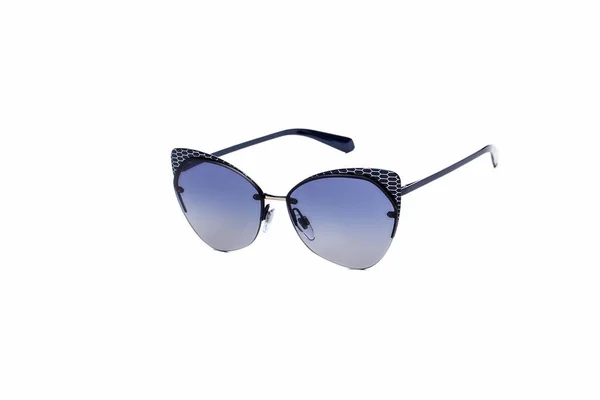 Zonnebril Met Blauwe Glazen Een Afgelegen Witte Achtergrond — Stockfoto