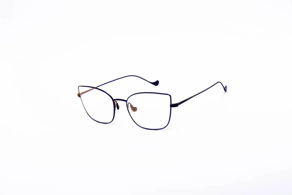 Glasögon Med Transparenta Glasögon Fashionabel Ram Isolerad Vit Bakgrund — Stockfoto