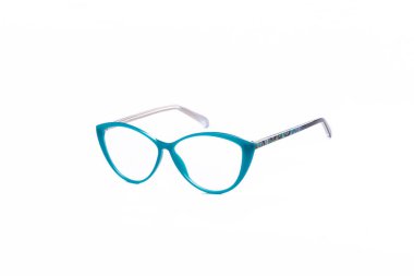 Gözlük ile izole bir beyaz zemin üzerine şık bir çerçeve içinde şeffaf gözlük