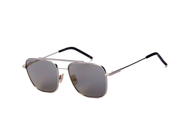 Óculos Sol Com Óculos Cinza Fundo Branco Isolado — Fotografia de Stock
