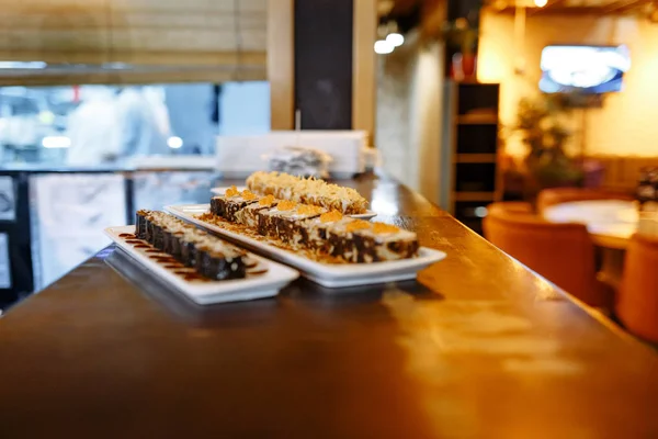 Sushi Set Rectangular Plate — Stock Photo, Image