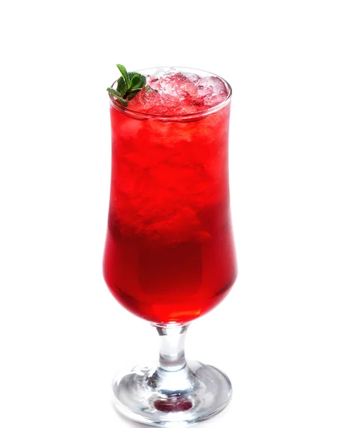 Rode Cocktail Met Ijs Een Hoog Glas Versierd Met Mint — Stockfoto