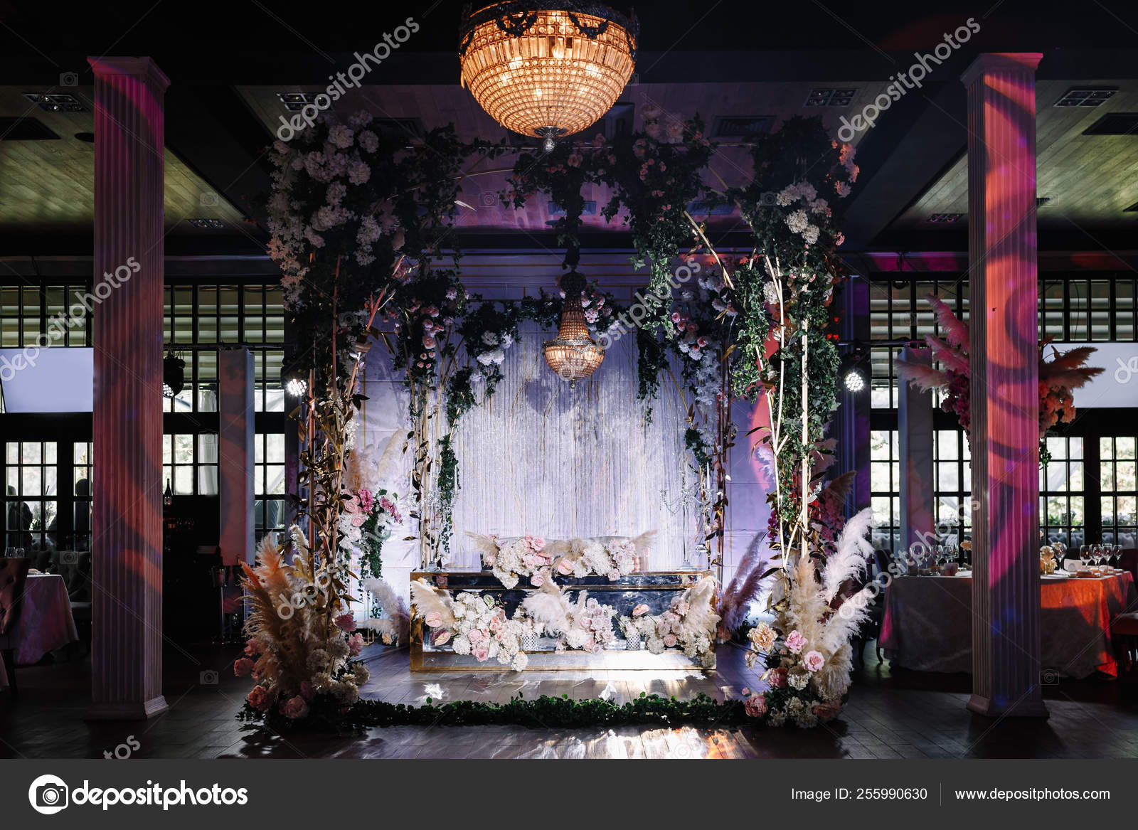 Wedding Hall Decorated Flowers Chic Chandelier Hanging