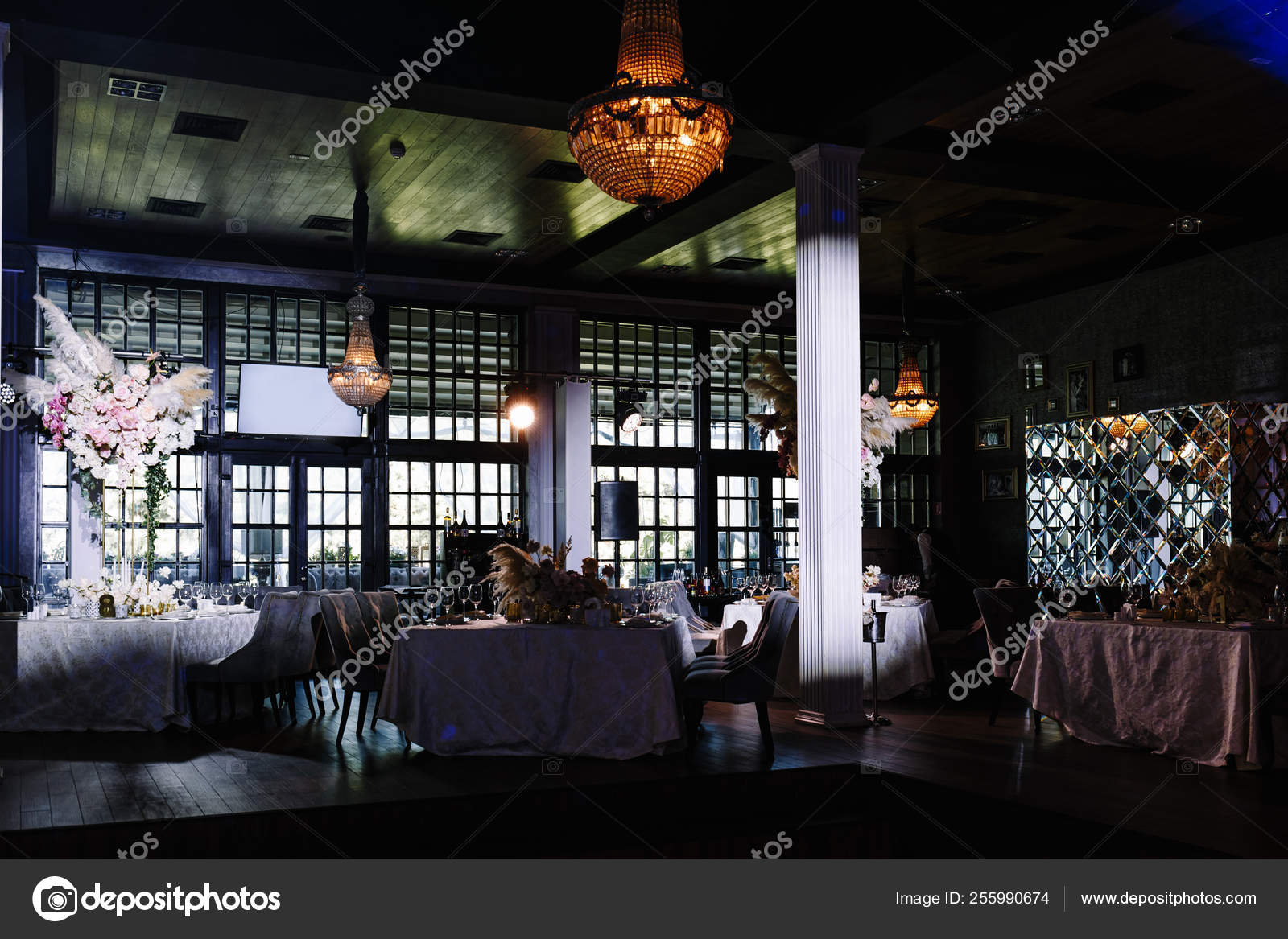 Wedding Hall Decorated Flowers Chic Chandelier Hanging