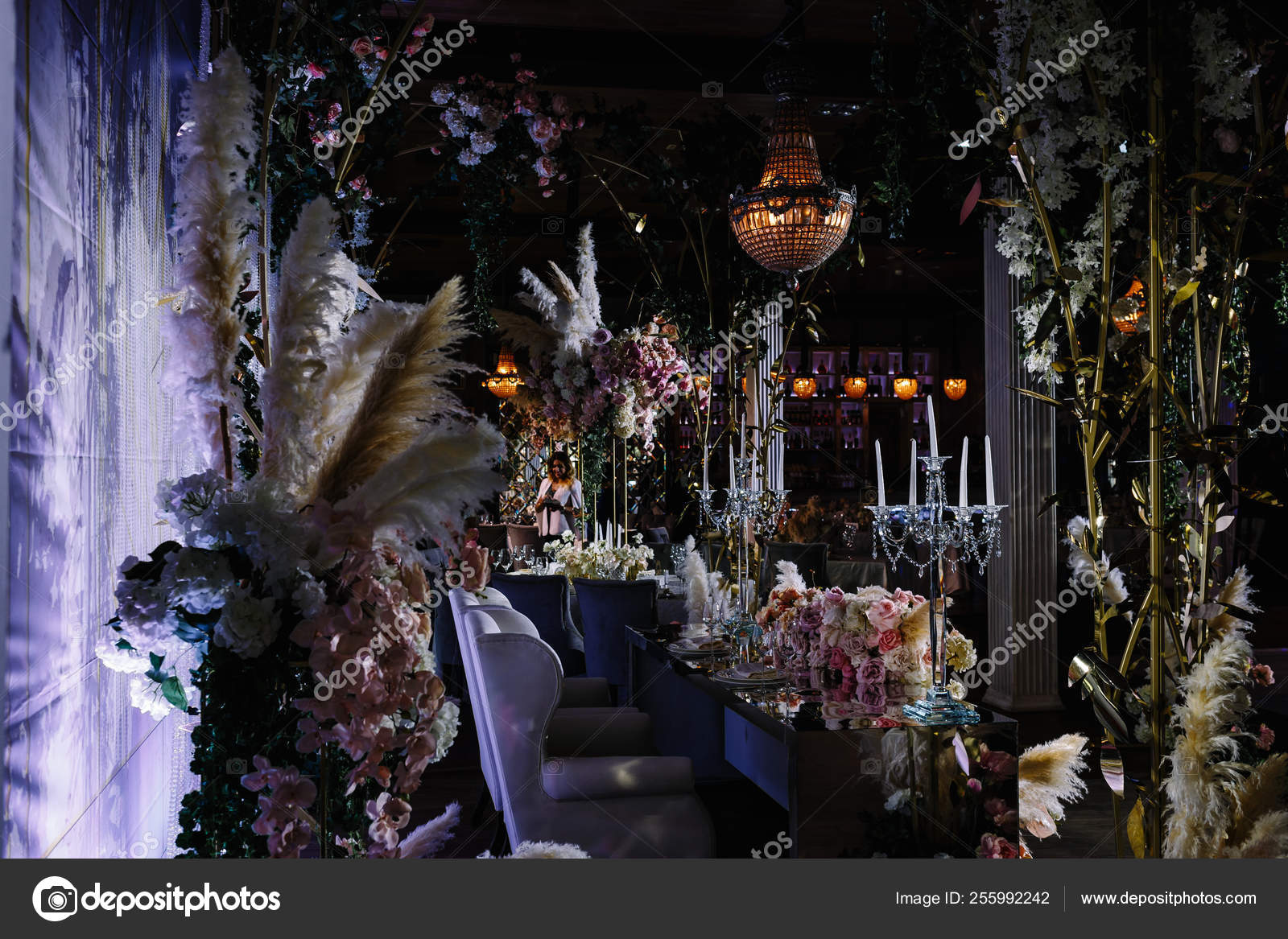 Wedding Hall Decorated Flowers Chic Chandelier Hanging