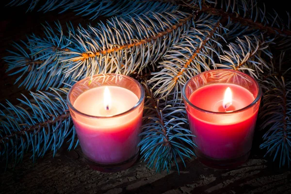 Composição Com Velas Pinheiro — Fotografia de Stock