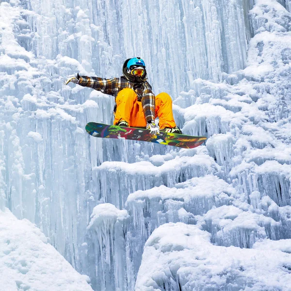 Snowboarder Cascada Hielo — Foto de Stock