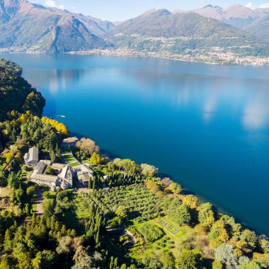 Güneyde Piona Abbey - San Nicola - Como Gölü (BT) - tarikat - havadan görünümü
