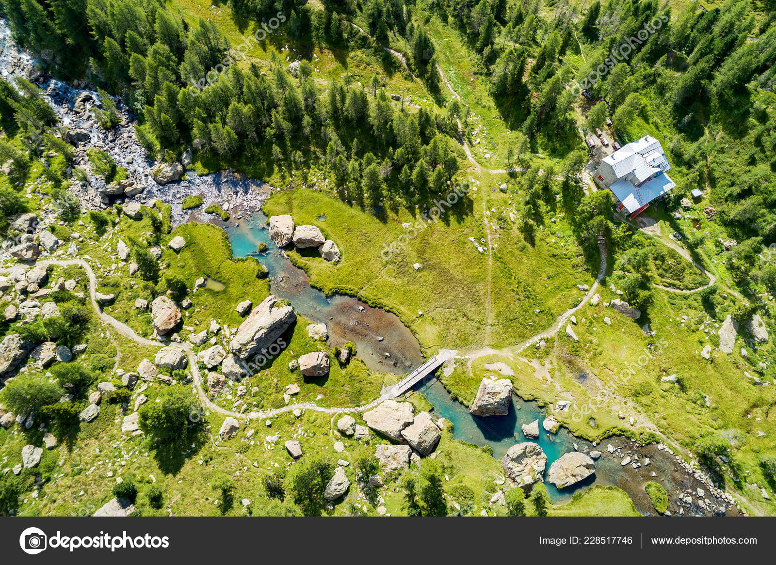 Valmalenco Bridge Torreggio Torrent Bosio Refuge Aerial View.