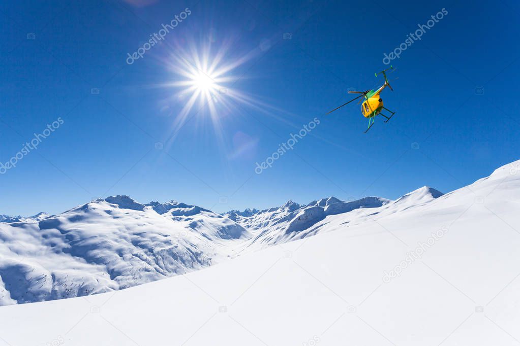 in flight over the snow-covered Alps