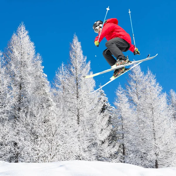 Saut Acrobatique Sur Skis — Photo