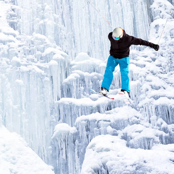 Saltar Cascada Hielo — Foto de Stock