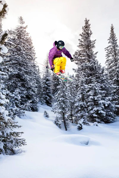 Akrobatischer Sprung Auf Skiern — Stockfoto