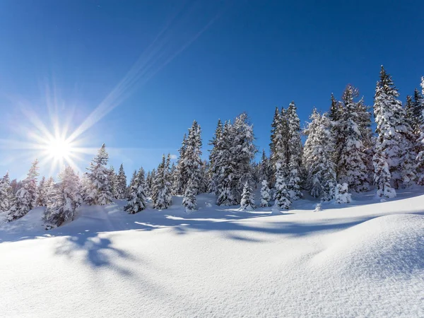 Paisaje Alpino Con Nieve Fresca — Foto de Stock