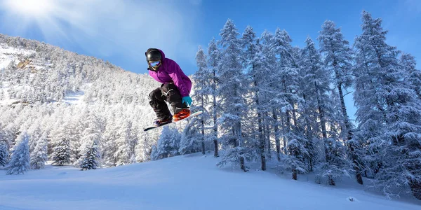 Taze Kar Snowboard Ile Yokuş Aşağı — Stok fotoğraf