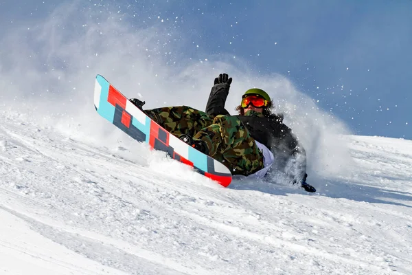 Discesa Con Snowboard Neve Fresca — Foto Stock