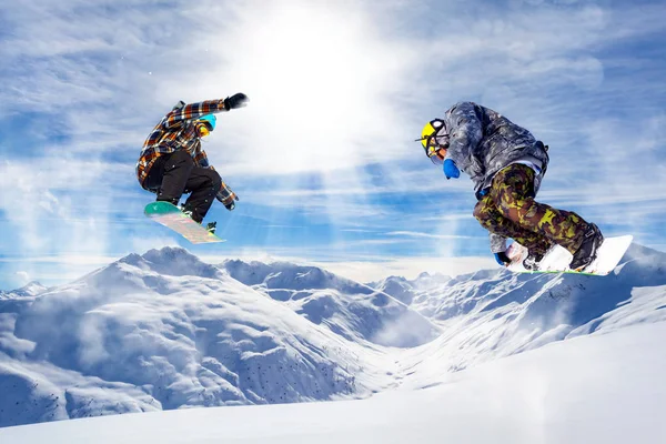Abfahrt Mit Snowboards Neuschnee — Stockfoto