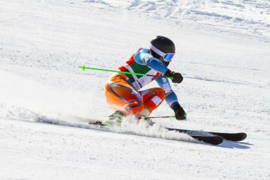 athlete engaged in the race of super g clipart