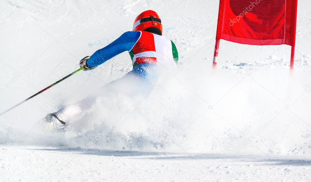 athlete engaged in the race of super g