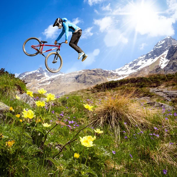 mtb yokuş aşağı Alpler üzerinde Rider
