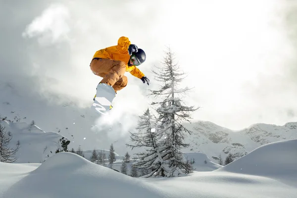 Snowboarder Vrije Rider Winterlandschap — Stockfoto