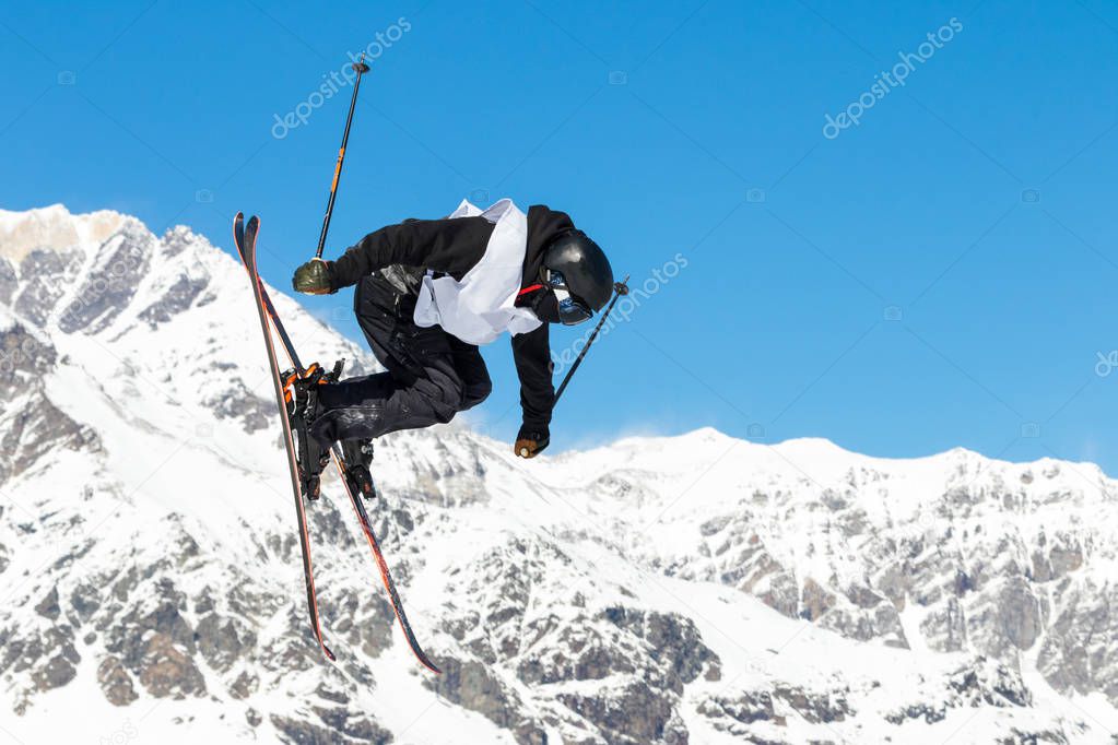 acrobatic jump on skis