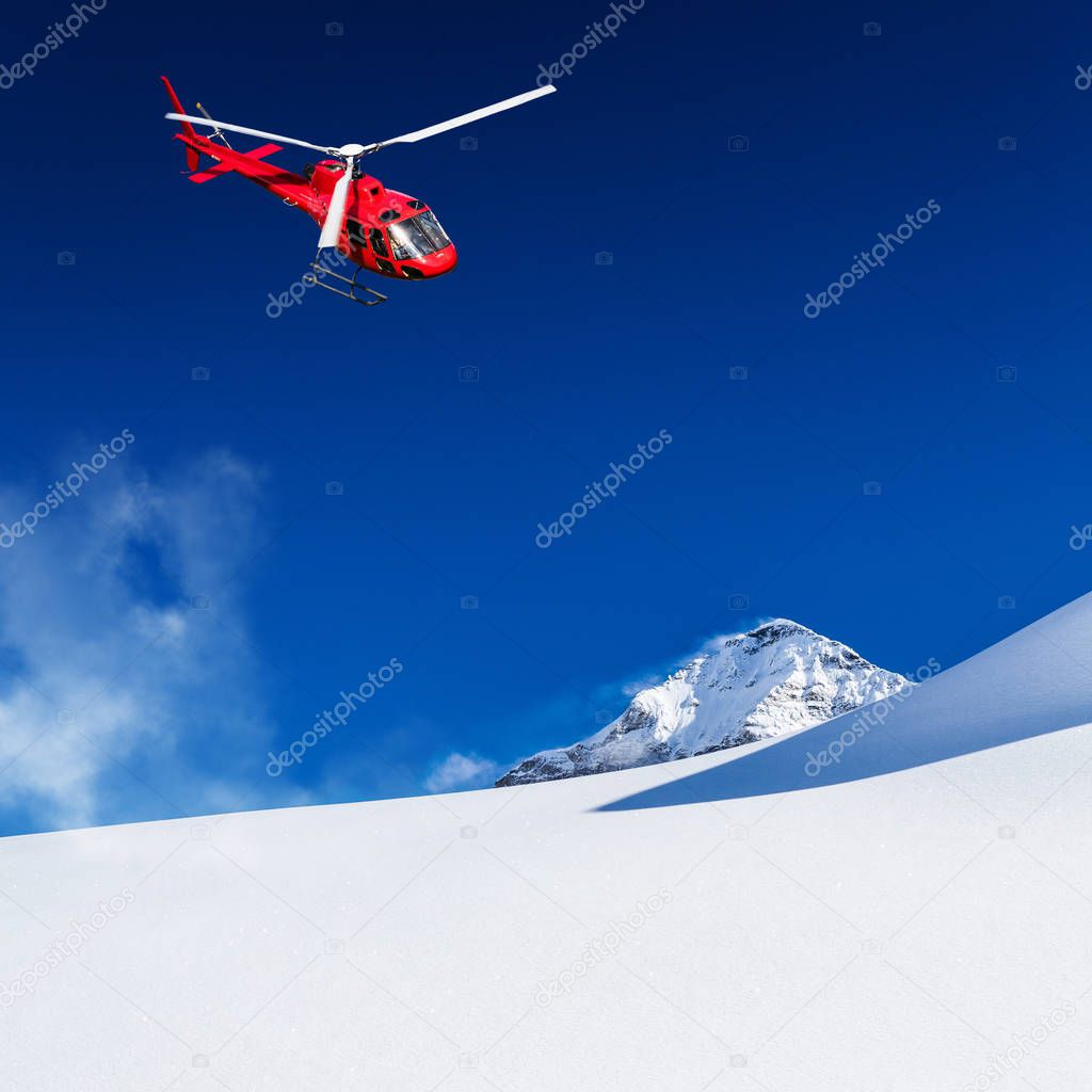 heli ski in fly over the alps