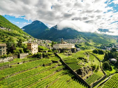 Sondrio - Valtellina (BT) - üzüm bağları ve San Lorenzo manastır genel bakış